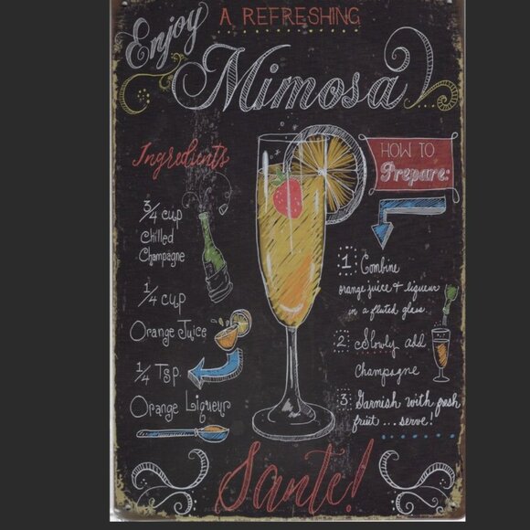 Other - 1pc 12"X18" Cocktail Recipes, Vintage Tin Sign - MIMOSA